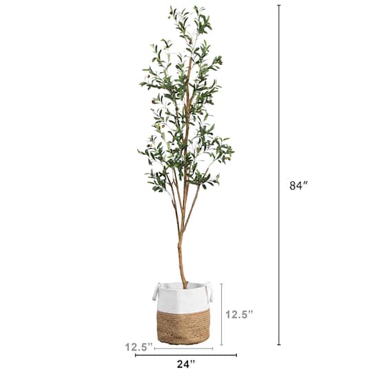 7ft. Olive Tree with Natural Trunk in Handmade Jute Basket